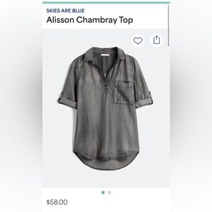 Skies Are Blue Alisson Chambray Top Charcoal Size L